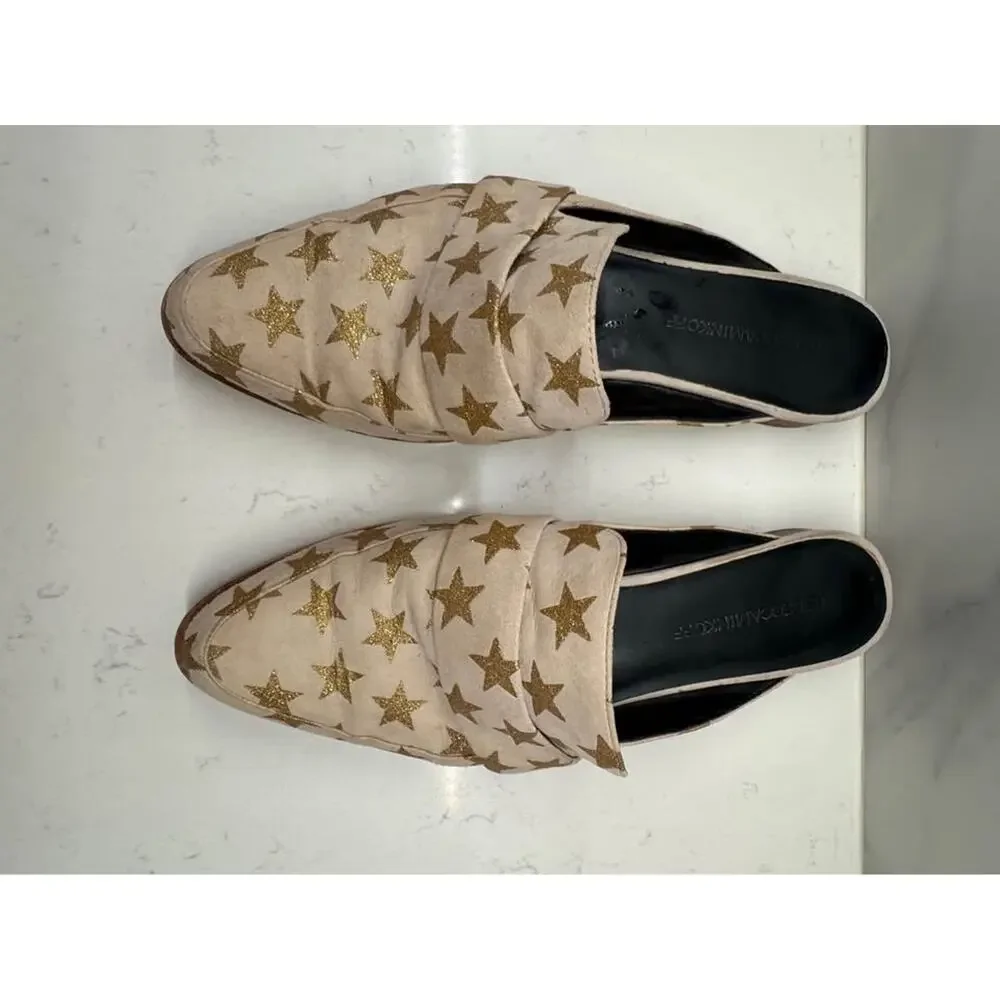 Rebecca Minkoff Women’s Size 8.5 Mika Gold Glitter Star Suede Mule Loafers